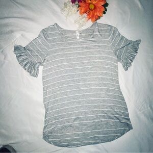 NY Collection Striped Ruffle Tee